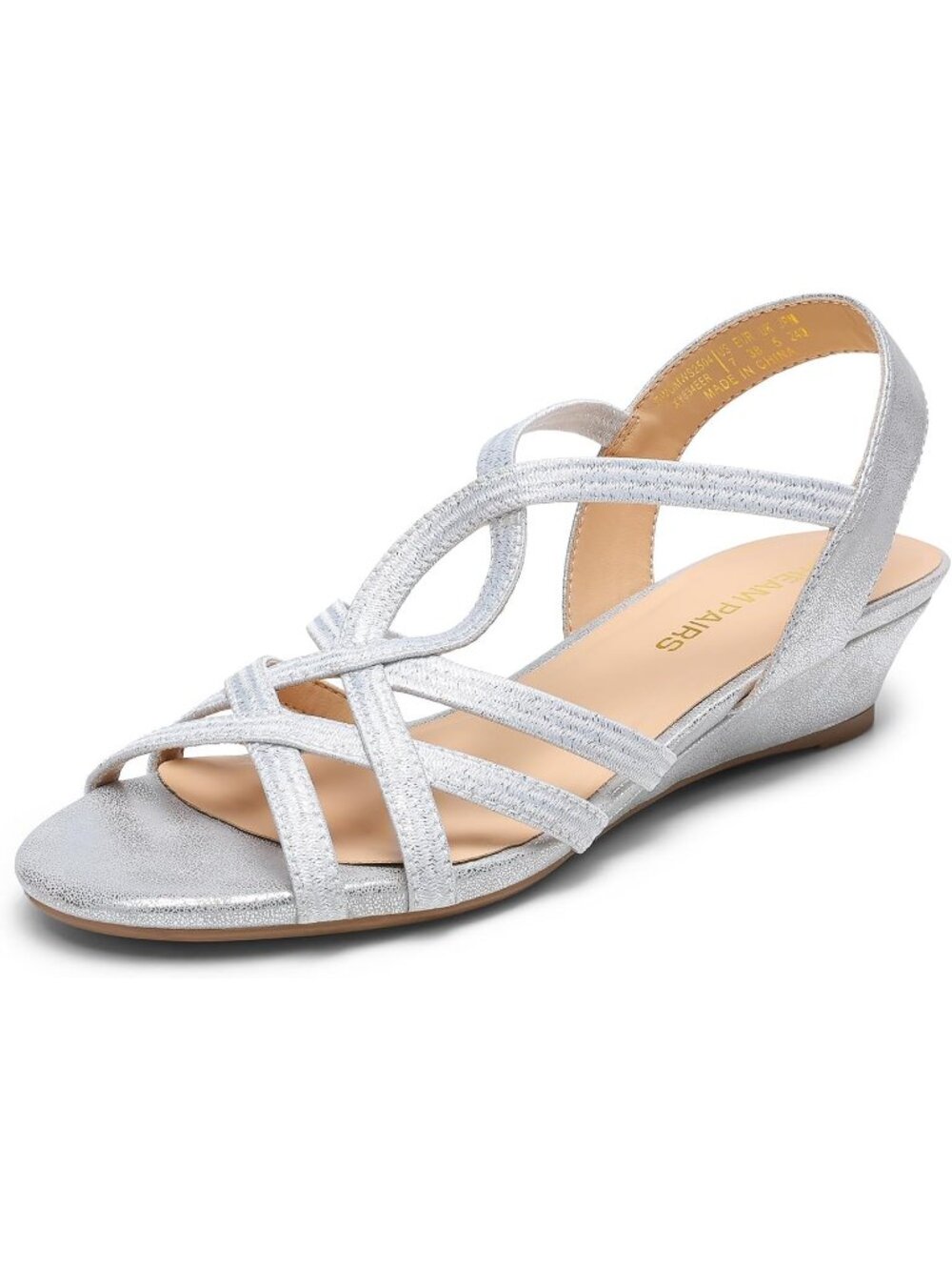 Women's Silver Comfortable Strappy Wrapped Dressy Wedge Low Heel Casual Sandals